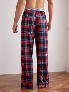 EasyFave Christmas Red Plaid Fashionable Ribbon Lightweight Sporty Comfortable Casual Homewear Family Party Men Pajama Pants, For Fall