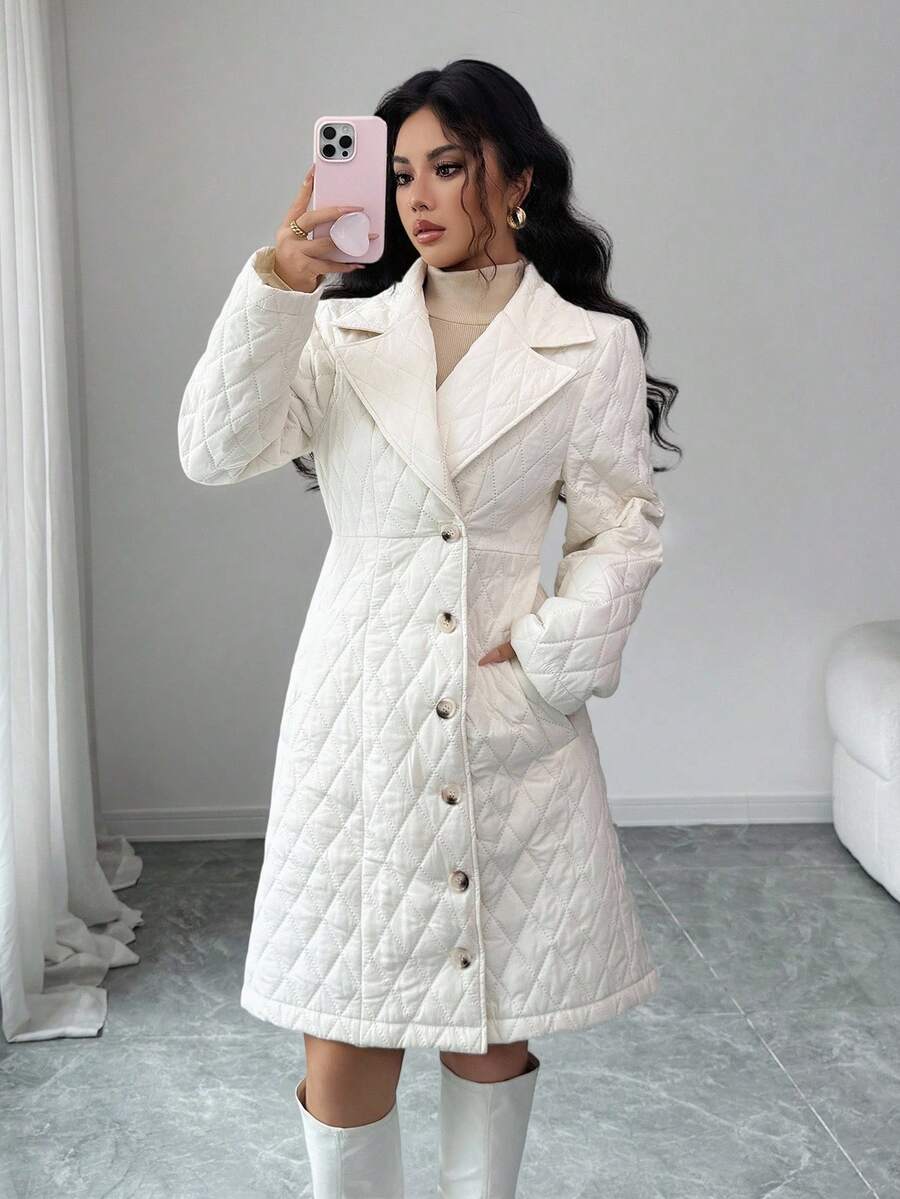 Rafferiza 女士优雅气枪翻领奶油白外套 女士冬季钻石 - 米色 - 查看 1