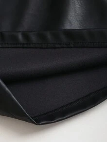 Sweetra 女式休闲高腰宽松阔腿直筒飘逸长裤，百搭 PU 皮革，秋季 - 黑色 - 查看 3