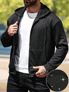 Manfinity Homme Sudadera con capucha y cremallera con bolsillo, de manga larga, para hombre, color negro, para otoño - Negro - Ver 4