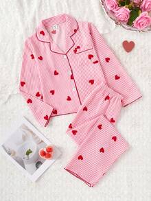 Genkimix Kids Winter  School Girl Pajamas, Girls' Cute Cherry Print Long Pants And Long Sleeve Casual 2 Pieces Loungewear Set - Multicolor - View 1
