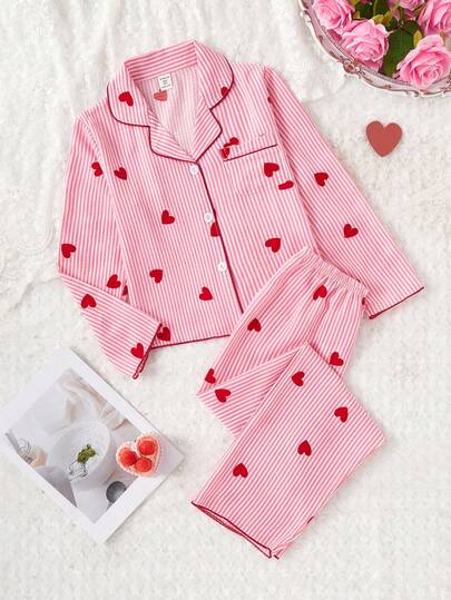 Genkimix Kids Winter  School Girl Pajamas, Girls' Cute Cherry Print Long Pants And Long Sleeve Casual 2 Pieces Loungewear Set