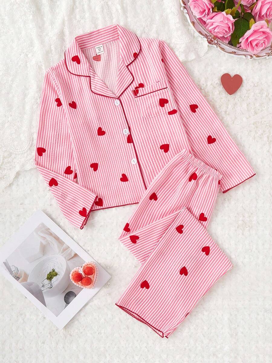 Genkimix Kids Winter  School Girl Pajamas, Girls' Cute Cherry Print Long Pants And Long Sleeve Casual 2 Pieces Loungewear Set - Multicolor - View 1