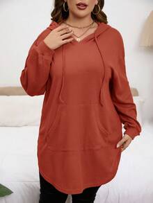SHEIN LUNE Plus Size Solid Color Casual Sweatshirt, Autumn/Winter - Burnt Orange - View 6