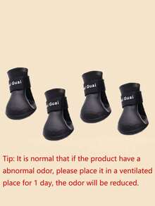 1 Set Black Rubber Waterproof Rain Boots For Dogs, Suitable For Daily Wear