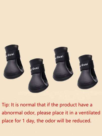 1 Set Black Rubber Waterproof Rain Boots For Dogs, Suitable For Daily Wear