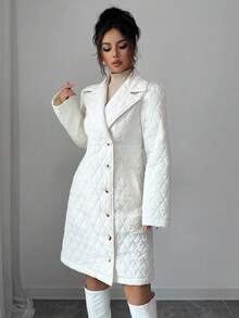 Rafferiza 女士优雅气枪翻领奶油白外套 女士冬季钻石 - 米色 - 查看 6