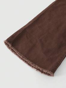 青少年女孩休闲基本款舒适优雅清新阔腿宽松纯白色牛仔裤 - 咖啡棕 - 查看 3