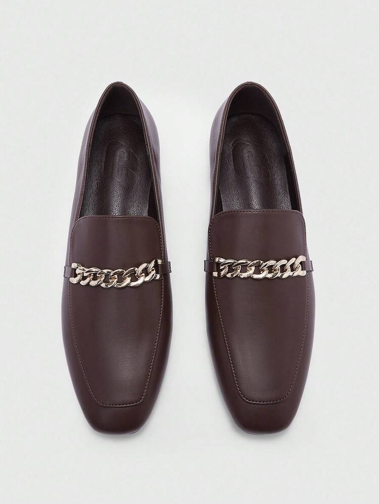 CUCCOO BIZCHIC Women's Square Toe Flat Low Heel New Style Black Comfortable Versatile Slip-On Loafers, Coffee Color Casual Flats, Lightweight For Commuting