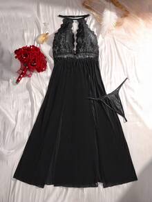 SHEIN Bộ đồ lót gợi cảm không dây phối ren cỡ lớn 2 món - màu đen - Xem 6