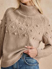 Écloséra 法式复古休闲优雅通勤百搭度假纹理针织菱形图案针织套头衫，女式高领高领长袖驼色/卡其色大地色毛衣，秋冬