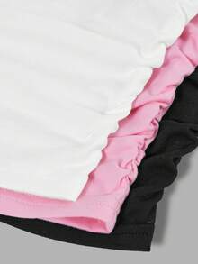 SHEIN Girlism 3件套少女休闲校服字母印花褶皱侧边圆领长袖短款针织T恤上衣，返校季必备 - 西瓜粉 - 查看 5