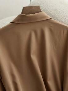 Franclia Áo sơ mi dài tay trơn màu đa năng, dễ mặc khi đi làm, kết hợp với chân váy chữ A, chân váy xếp ly, chân váy dài, kèm thắt lưng, Xuân/Thu, Bộ vest nữ màu kaki, Bộ đồ 2 món cho nữ, Váy nữ, Trang phục thu/xuân, Trang phục thường ngày cho nữ, Đồng phục giáo viên nữ - màu nâu - Xem 5