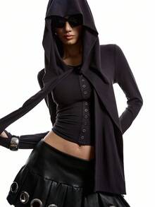 LYSMO 2025 Minimalist Winter For Women's Fashion Solid Color Long Sleeve Cropped All-Match Top/Winter For Women/Christmas New Year's Eve Thanksgiving Graduation Top/Stylish Collection /Y2K Top - Black - View 3