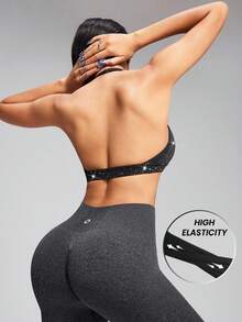 Innovista Metallic Glitzer Nachtsport-BH mit Struktur für den täglichen Athleisure-Bereich, mittlerer Halt für Yoga, Pilates, HIIT-Training, Fitnessstudio, Laufen, Boxen, Aktivbekleidung für den Herbst, funktionelles, atmungsaktives Mesh mit Ausschnitt und Kreuzrücken-Design - Schwarz - Übersicht 2