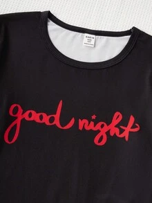 Tween Girl Good Night Graphic & Heart Plaid Pattern Cute Casual Sleepwear Pajamas Set, Comfortable Long Sleeve Top And Pants, Christmas - Red - View 6