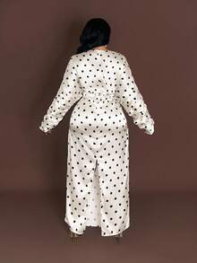 Maweii 加大码长袖波点法式长款修身优雅连衣裙 - 杏色 - 查看 3