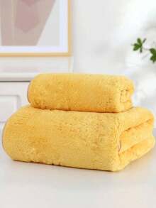 SHEIN 1/2 Stück Korallenfleece Handtuch, weich, saugfähig, schnelltrocknend, nicht ausziehend, romantisches Liebe/Rosen Muster als Paar-Geschenk, ideal zum Haaretrocknen, Gesichtwaschen, Baden, Valentinstag Geschenk, Badezimmer Dekoration Zuhause - Gelb - Übersicht 13