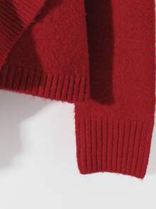 GlowEve Women's Solid Color Stand Collar Long Sleeve Ruffle Hem Fashionable Sweater, Autumn/Winter - Red - View 5