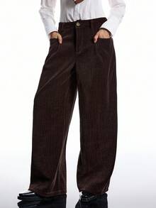 LYSMO 2025 Women's Casual Wide Leg Pants,Shades Of Brown Autumn Office Stylish Minimalist Winter Bold Edgy Chic Thermal Lining Metallic Foil Chic Pants - Coffee Brown - View 1