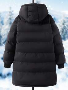 SHEIN 1pc Tween Girl Mid-Length Long Sleeve Padded Coat, Plush Lining, Comfortable And Warm, Solid Color Outerwear