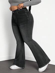 SHEIN CURVE+ Plus Size Casual Washed Slim Fit Flare Jeans - Black - View 4