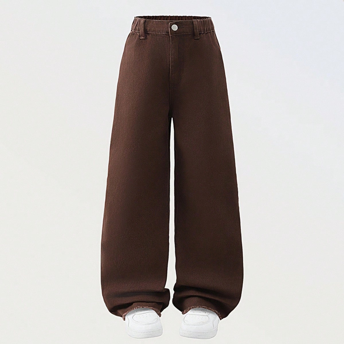 Jeans blancos puros de pierna ancha, de ajuste holgado, elegantes y frescos, de estilo básico y cómodo para niñas preadolescentes