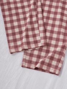2pcs/Set Boys' Casual Loose Letter & Plaid Print Pajama Set, Comfortable Loungewear - Mocha Brown - View 5