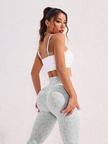 Easithlete Seamless Full-Print High Waist Elastic Grey Sports Leggings Yoga Women Pants - Grey - View 7