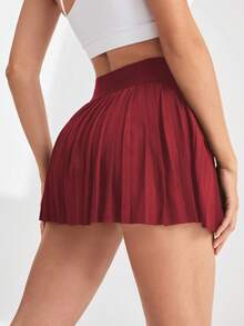 CourtClass 夏季休闲纯色百褶运动裙短裤 - 酒紅色 - 查看 3