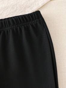 Elladie kids 两件套女童纯色串珠亮片蝴蝶结卫衣和喇叭裤套装，可爱甜美，适合秋季户外、休闲和假日穿着 - 黑色 - 查看 3