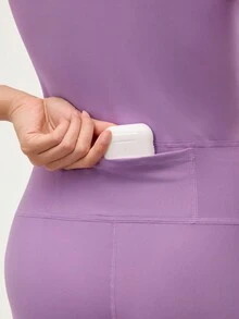 Eassivo Eassivo Women's Casual Sports Zipper Half-Zip Jumpsuit - Violet Purple - View 2