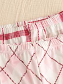 4 pièces Ensemble de pyjama de Noël ajusté pour filles, comprenant une broderie de cils, un Top et un pantalon à manches longues avec imprimé à carreaux décontracté et graphique, convient pour les préadolescentes, automne/hiver - Multicolore - Voir 4