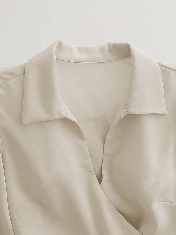 Franclia 2pcs Women Elegant Shiny Fabric Top And Pleated Midi Skirt Set, Suitable For Layering Or Standalone, Autumn/Winter - Multicolor - View 4