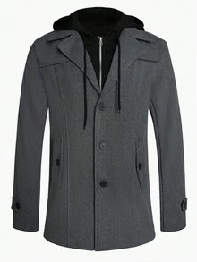 Manfinity Mode 男士长袖休闲通勤外套，秋冬外套，深灰色，优雅办公服饰 - 灰色 - 查看 3