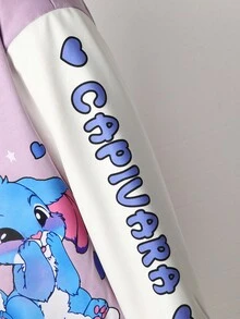 SHEIN 秋冬款少女休闲保暖连帽夹克，带卡通和字母图案 - 紫色 - 查看 7