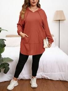 SHEIN LUNE Plus Size Solid Color Casual Sweatshirt, Autumn/Winter - Burnt Orange - View 3