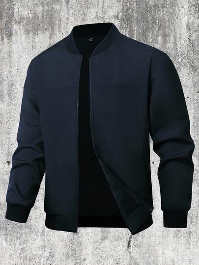 Manfinity Homme Chaqueta casual ligera de unicolor para hombres de talla grande, chaqueta con cremallera para hombres en verano, otoño