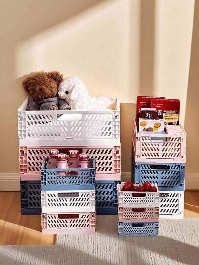 Joivida 1Pc Macron Colors Plastic Foldable Storage Basket Perfect For Storge And Daily Use Easy Assembly Can Be Used In Kitchen Bathroom Office Living Room Classroom Domitries