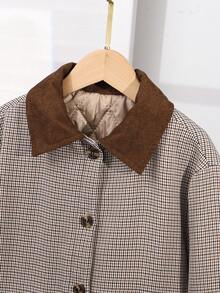 SHEIN Girls' Plush Lapel Long Sleeve Thick Jacket, Suitable For Casual Everyday Outings, Versatile - Coffee Brown - View 4