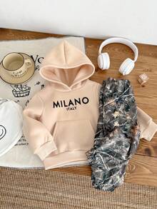 Baby Girls' Casual Knit Hoodie Sweatshirt And Printed Straight Leg Pants Set - Multicolor - View 2