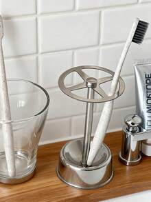 1pc Stainless Steel Toothbrush Holder, Multi-Functional Toothpaste Stand And Storage Organizer Home Bathroom Decor Fall Decor Back To School