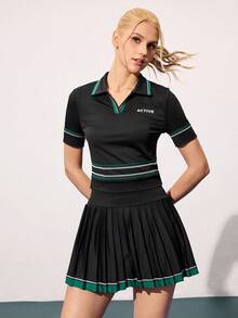 CourtClass Women's Casual Versatile Short Sleeve Top And Mini Skirt Yoga Activewear Set - Multicolor - View 3