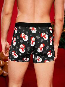 Notgurli Christmas Funny Print Cartoon Quirky Santa Claus, Gift Box, Candy Cane, Bell, Snowflake, Snowman, Family Party Men's Mid-Length Boxer Briefs - Black - View 2
