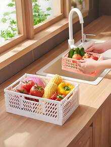 Joivida 1个Macron彩色塑料折叠收纳篮，非常适合收纳和日常使用，易于组装，可用于厨房、浴室、办公室、客厅、教室、宿舍等场所。 - 彩色 - 查看 4