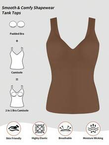 SHEIN 1 件女士无缝塑身衣上衣，腰腹部塑形，简约吊带背心可外穿，塑身 - 咖啡棕 - 查看 4