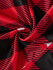 Tween Girl Good Night Graphic & Heart Plaid Pattern Cute Casual Sleepwear Pajamas Set, Comfortable Long Sleeve Top And Pants, Christmas - Red - View 7