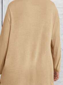 SHEIN LUNE Jaket Kasual Longgar Wanita Ukuran Besar Warna Polos Lengan Panjang Bukaan Depan/Musim Dingin - Khaki - View 7