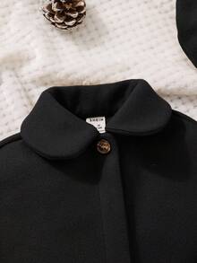 SHEIN 2件套女婴羊毛混纺可爱蝴蝶结无袖连衣裙和连帽斗篷外套套装 - 黑色 - 查看 3