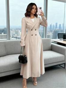 Rafferiza 日常通勤休闲收腰双排扣长款风衣 春秋季卡其色女式风衣 女式风衣 女式风衣 秋季女式风衣 女士休闲风衣 女士日常优雅长款风衣 秋季女式风衣 秋季女式风衣 秋季女式休闲风衣 冬季女式风衣 - 卡其色 - 查看 5